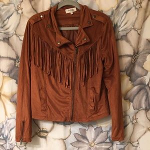 Camel fringe jacket